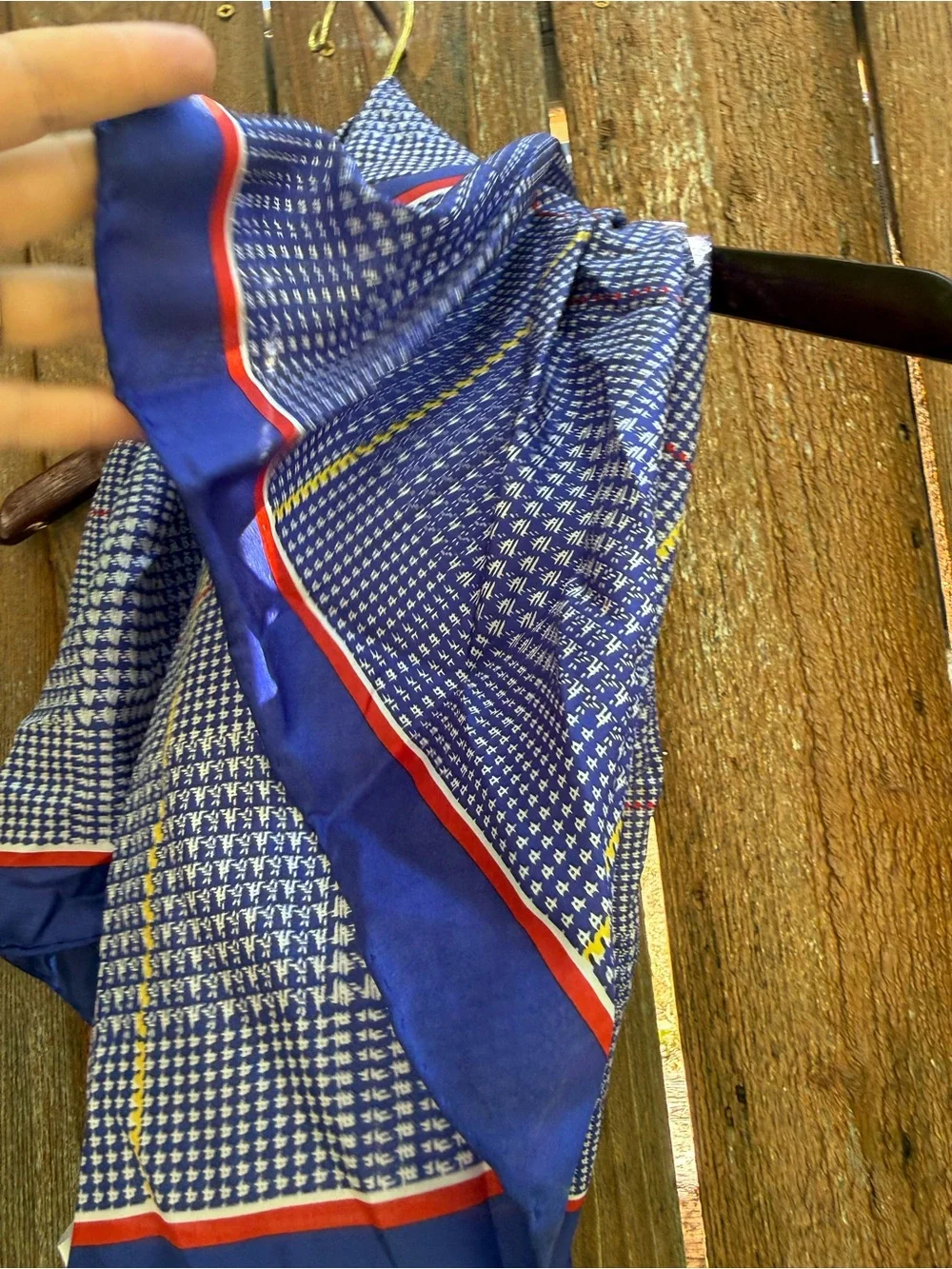 Wyoming Traders Blue Red Geometric Silk Square Scarf NWT